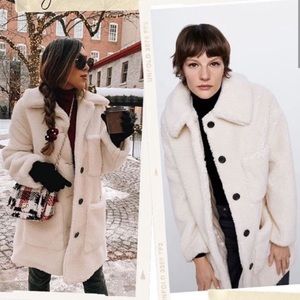 Zara White Sherpa Teddy Coat
